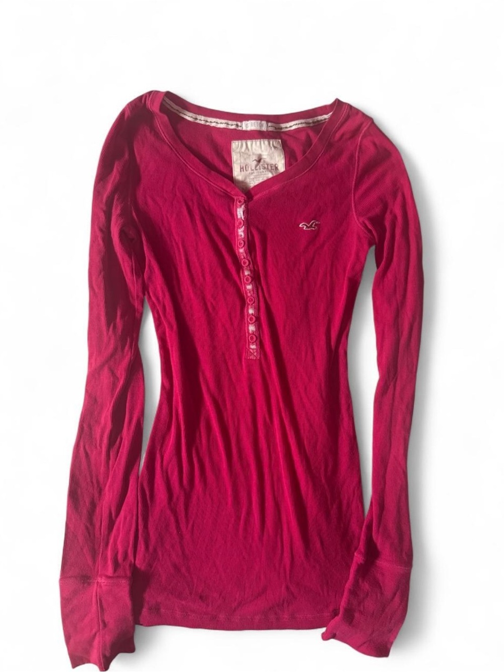 Hollister Women's Long-Sleeve Henley - Raspberry